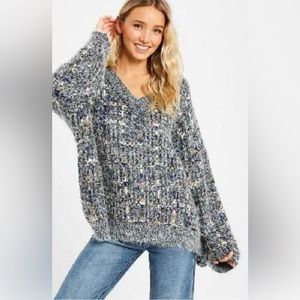 Navy Tweed Knit Sweater